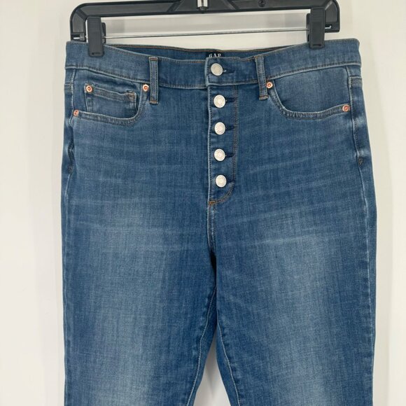 Gap womens High-Rise Button-Fly Ankle true Skinny Jeans Distressed Hem size 30 - Picture 2 of 11